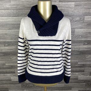 J. CREW Pullover Cowl Neck White & Blue Striped Sweater Women's Size XS
